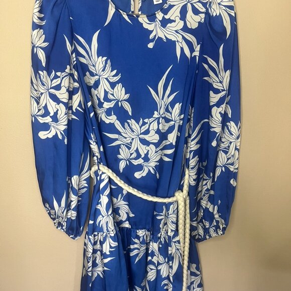 Alexis for Target Blue Floral Mini Dress | Balloon Sleeves & Rope Belt | Size M - Picture 8 of 8